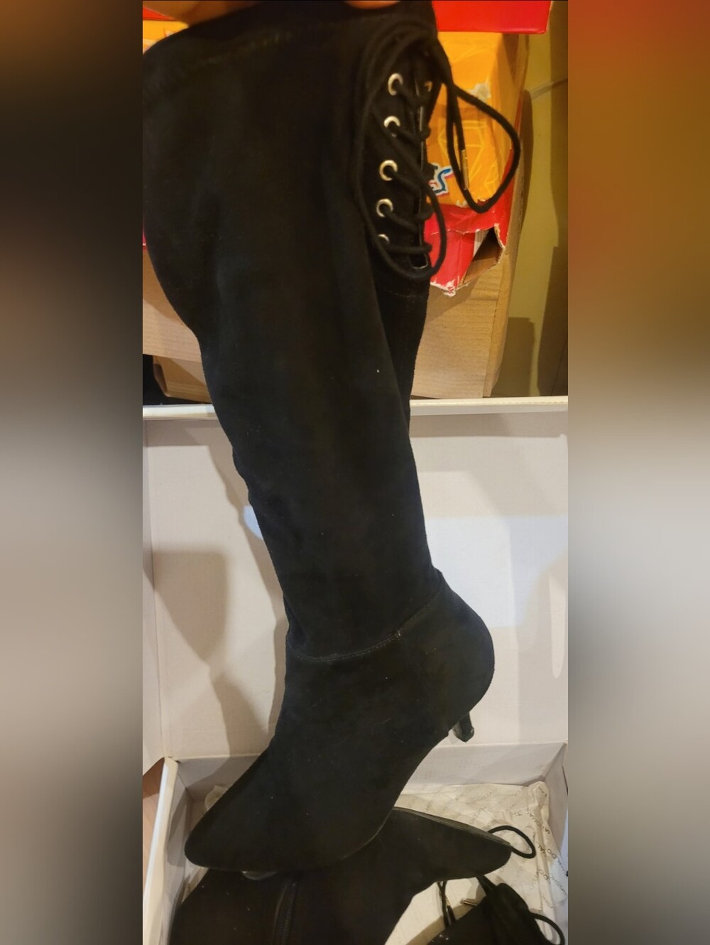 Kle chateau Black Over-the-Knee Suede Boots with Lace-Up Detail